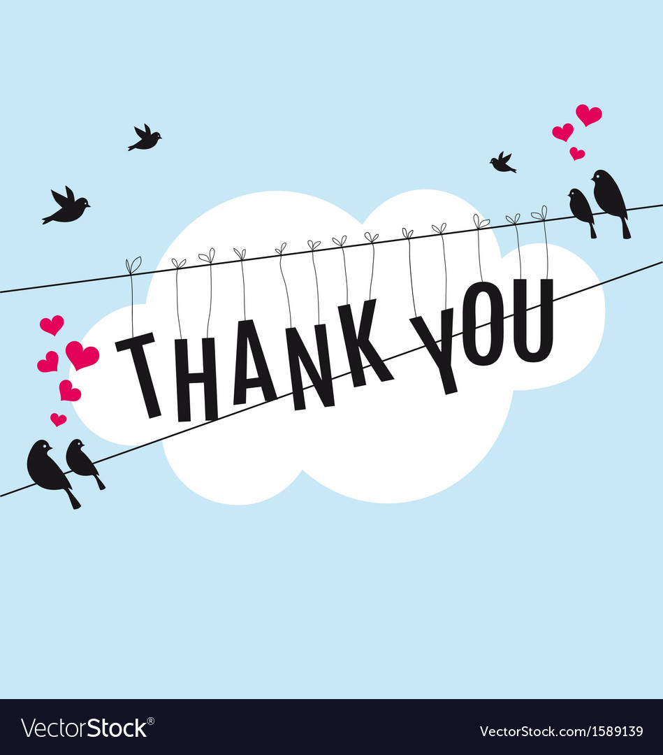 Thank you with birds in sky Royalty Free Vector Image