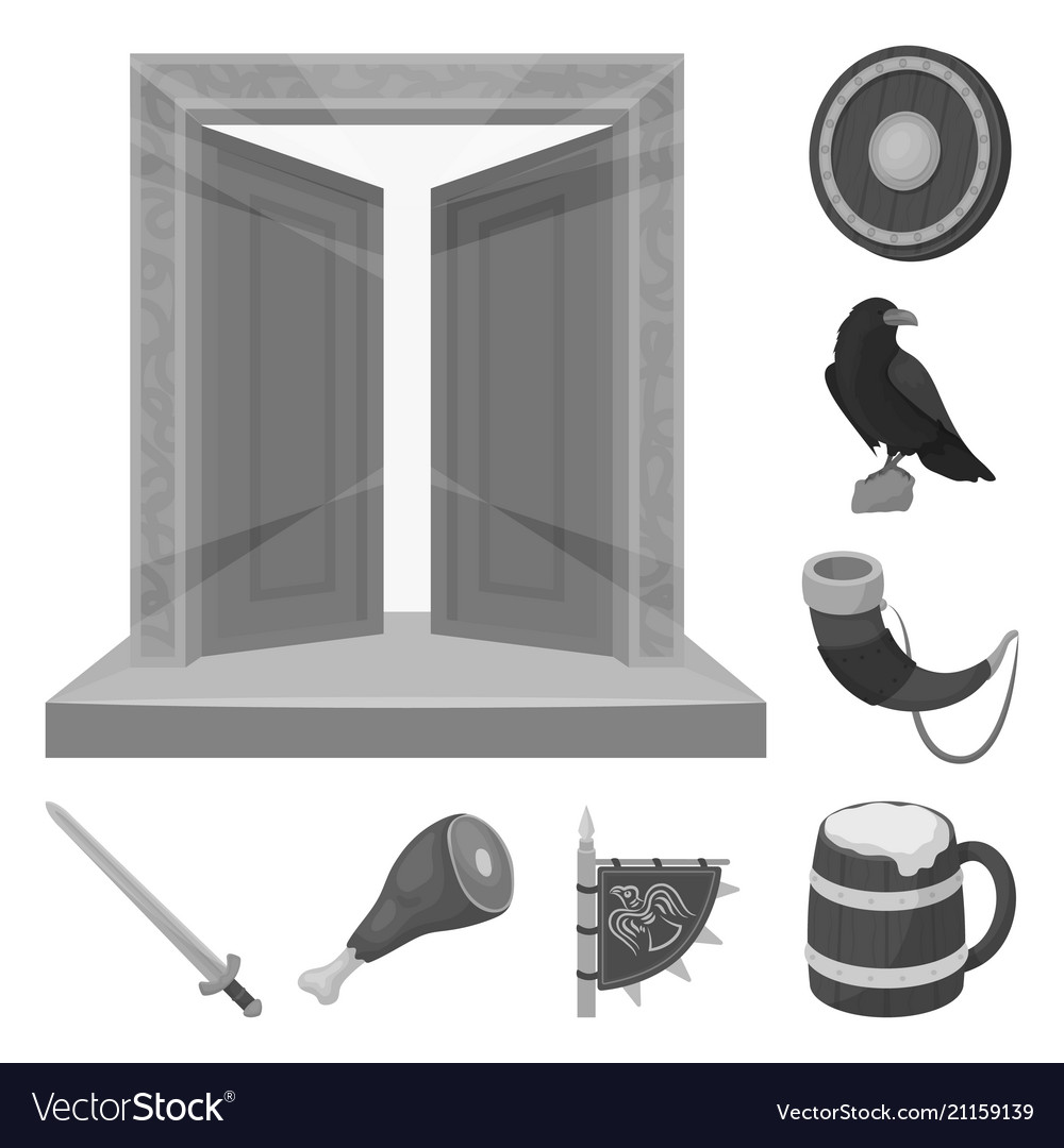 Vikings and attributes monochrome icons in set Vector Image Vikings and attributes monochrome icons in set
