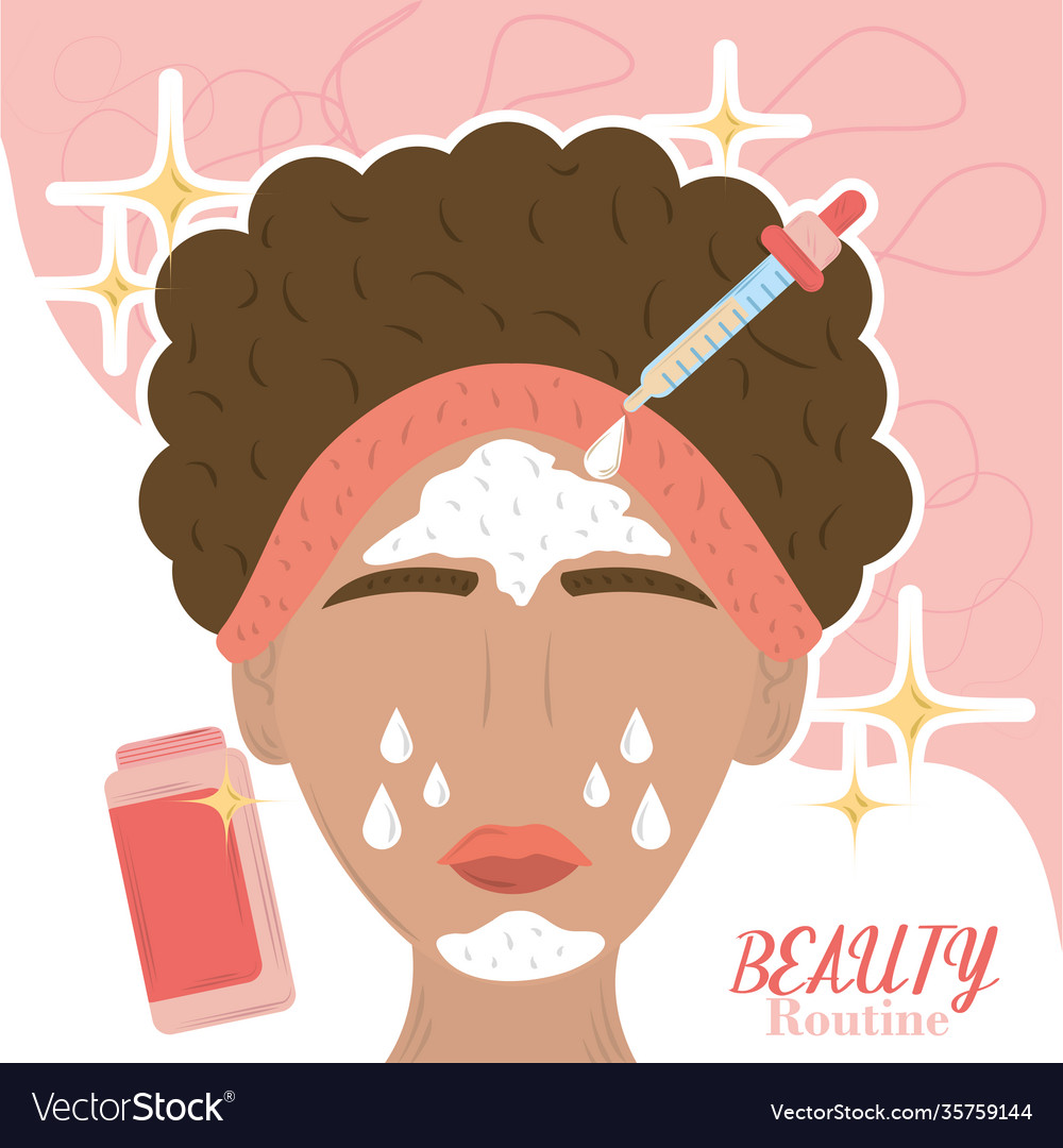 Cartoon woman apply skin care products beauty