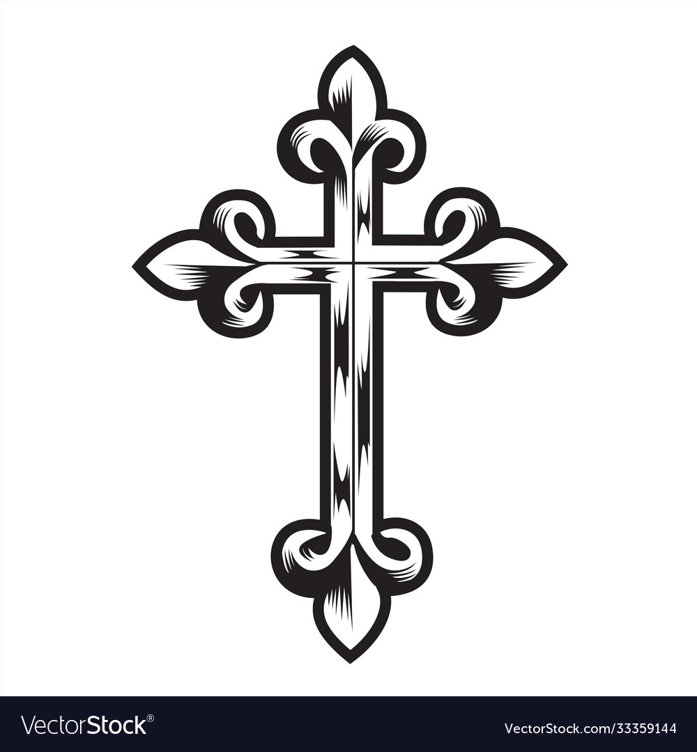 Christian cross wing drawing blak Royalty Free Vector Image