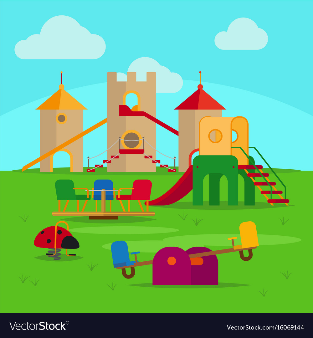 Colorful playground with slides and swings
