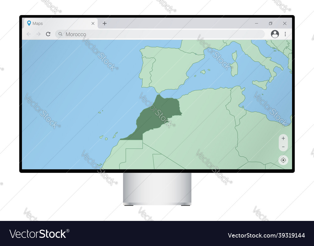 Computer monitor with map of morocco in browser