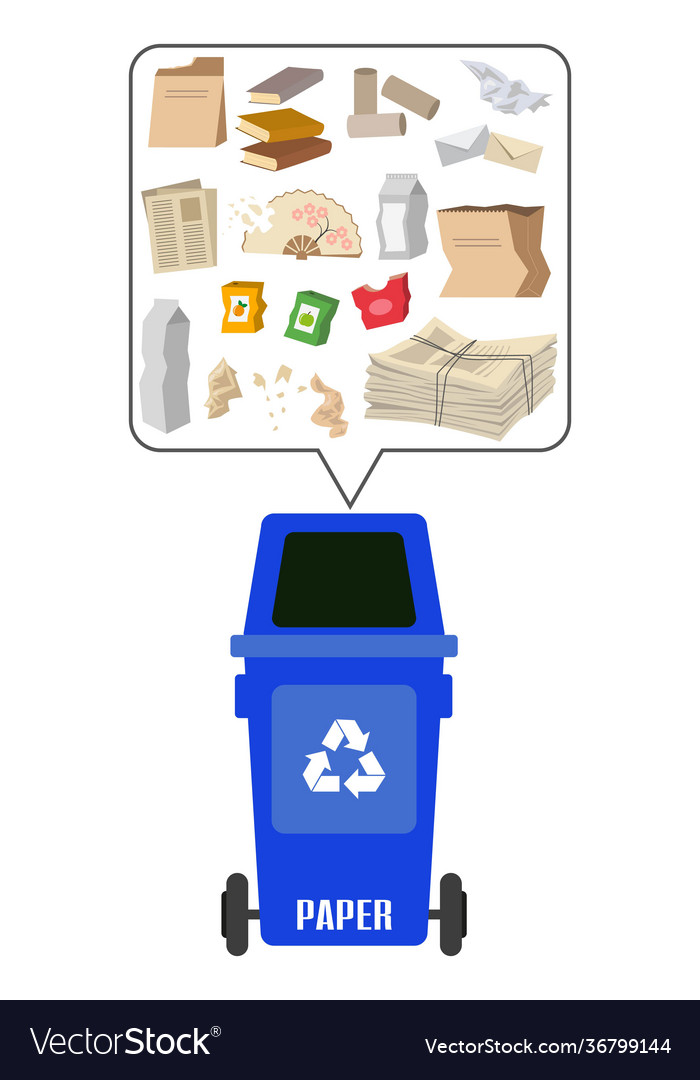 Container with paper trash on white background vector image Container with paper trash on white background