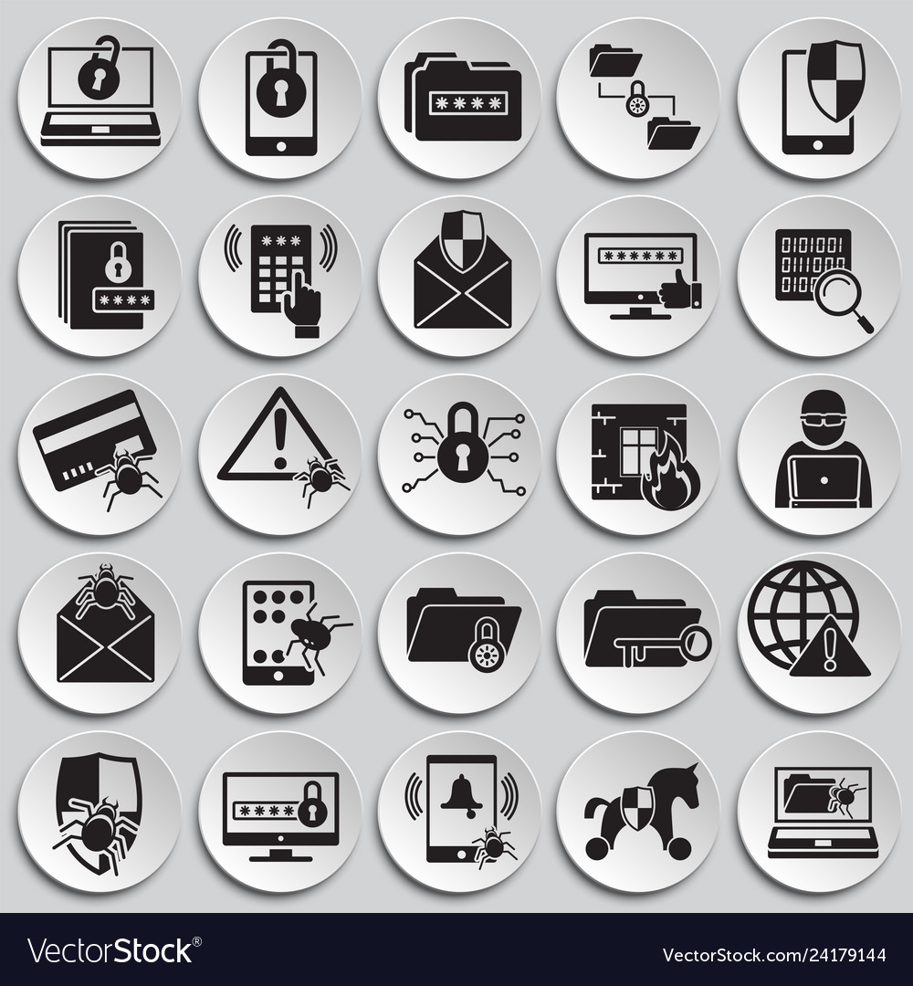 Cyber Security Icons Set On Plates Background Vector Image