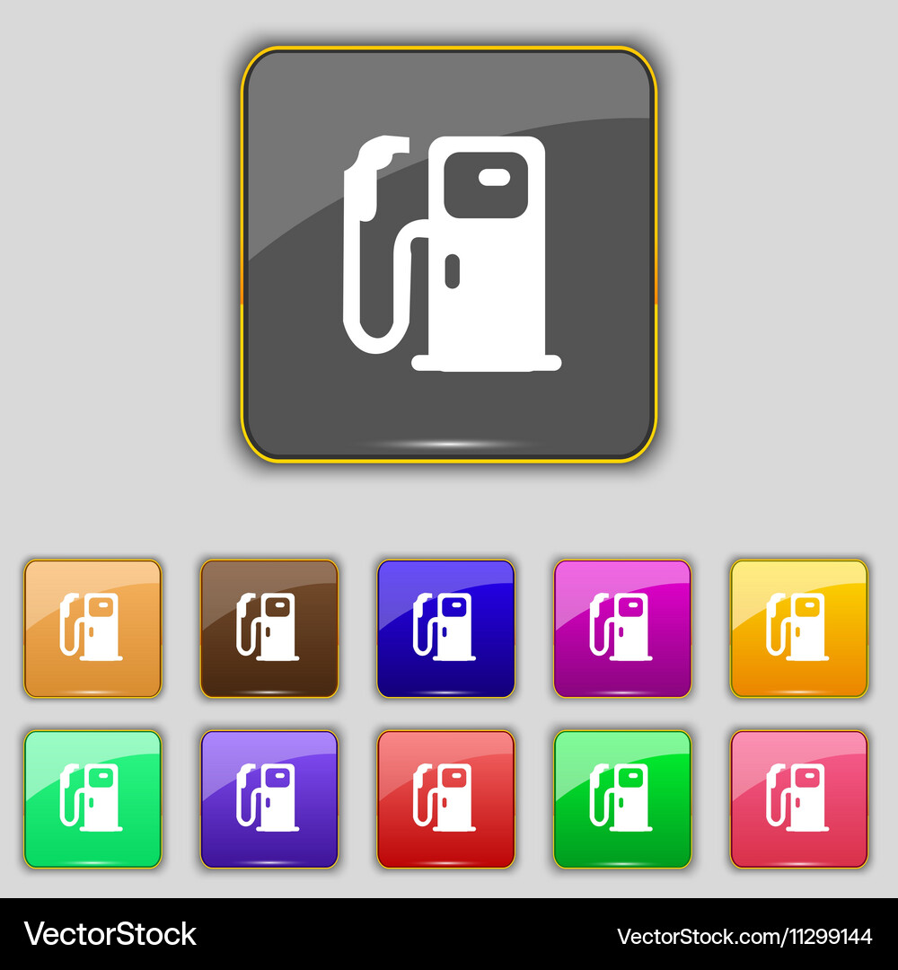 Fuel icon sign set with eleven colored buttons Vector Image