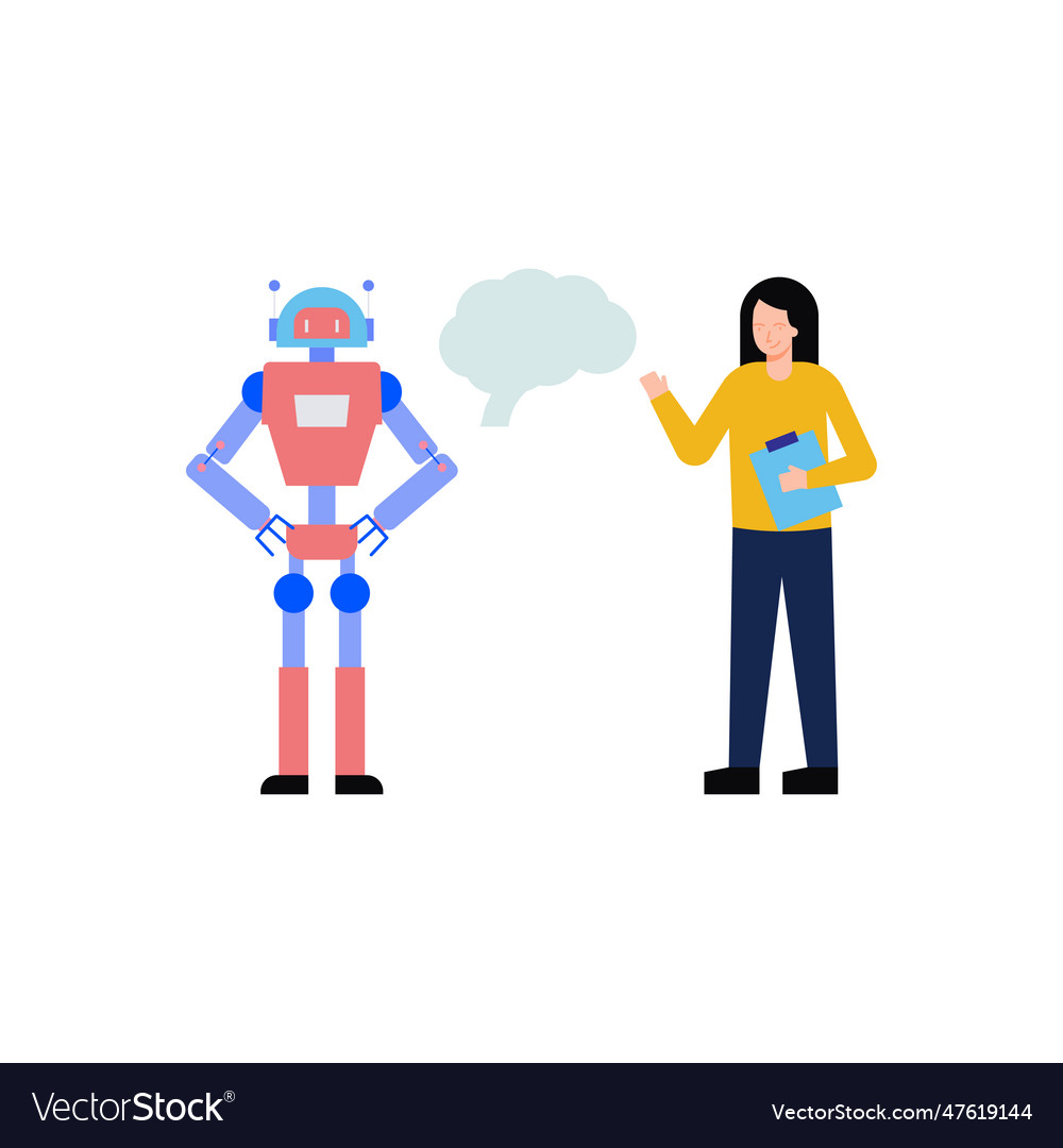 Girl is giving commands to the robot