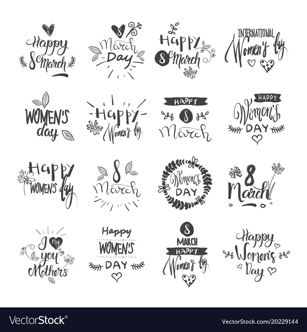 Happy women day lettering set grunge ink badges