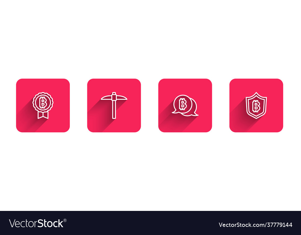 Set line bitcoin pickaxe and shield