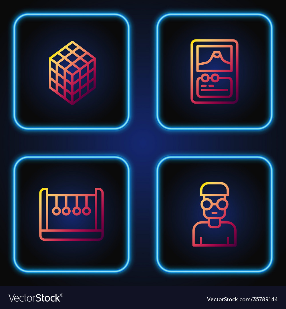 Set Linie nerd geek pendulum rubik cube und karte vector image Set Linie nerd geek pendulum rubik cube und karte