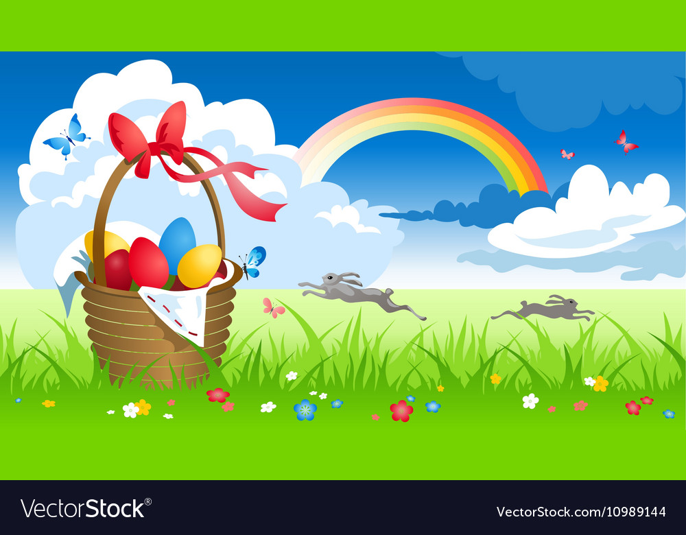 Spring Meadow with Basket of Eggs