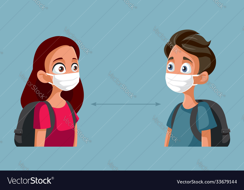 Students wearing masks during pandemic school Vector Image