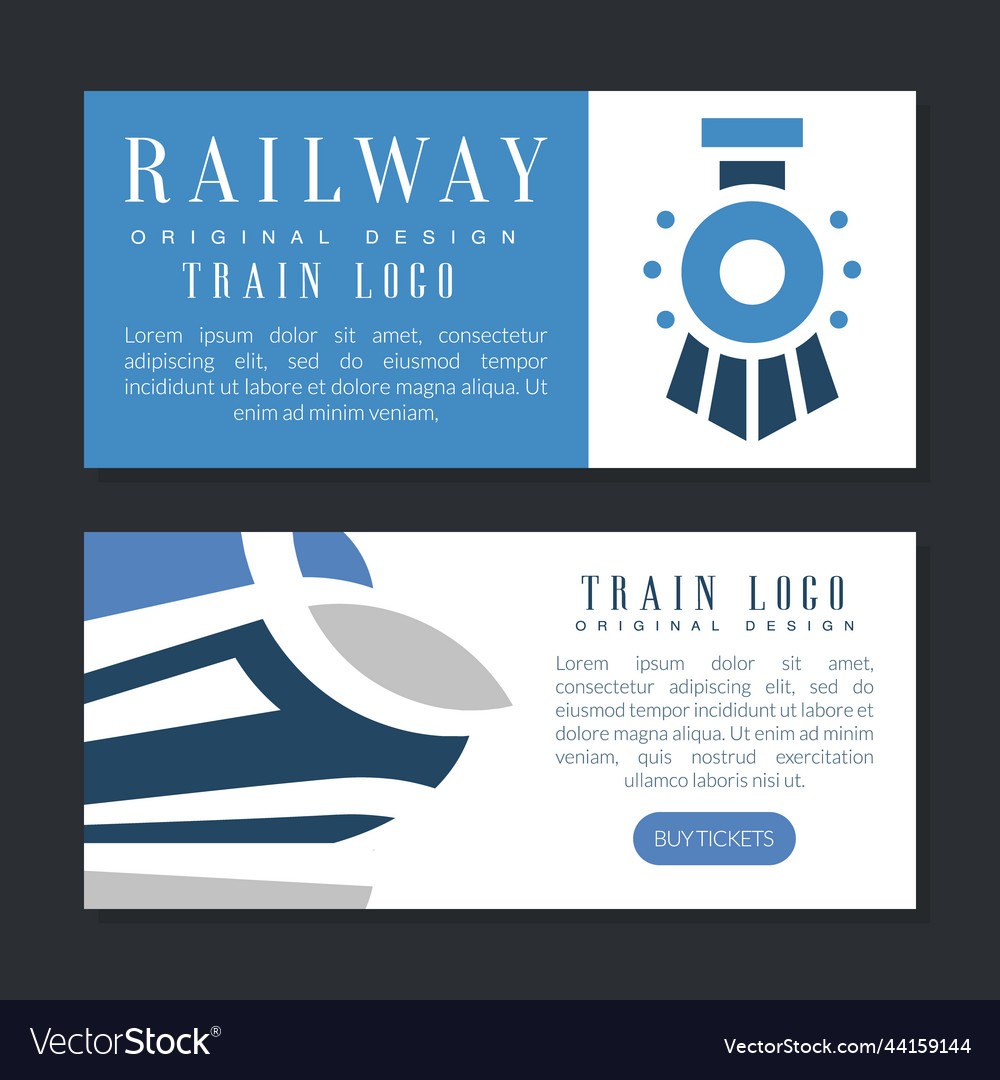 Train and railway web banner design with blue vector image Train and railway web banner design with blue