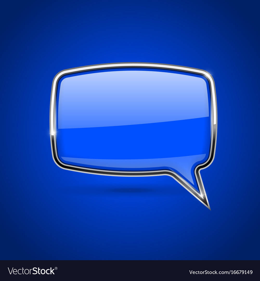 Blue speech bubble with chrome frame on