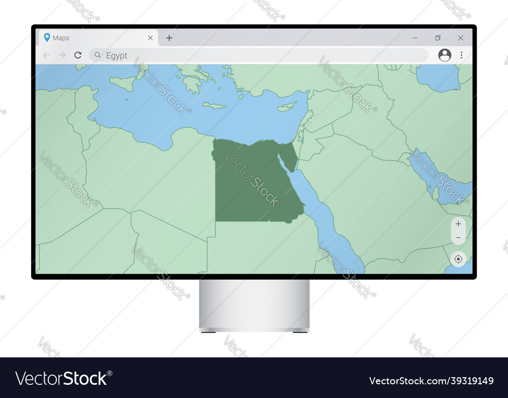 Computer monitor with map of egypt in browser