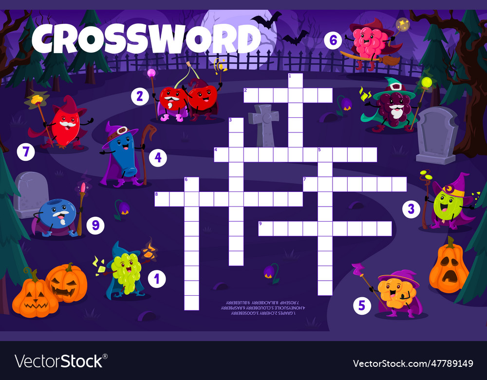 Crossword game halloween cartoon berry wizards Vector Image Crossword game halloween cartoon berry wizards Vector Image