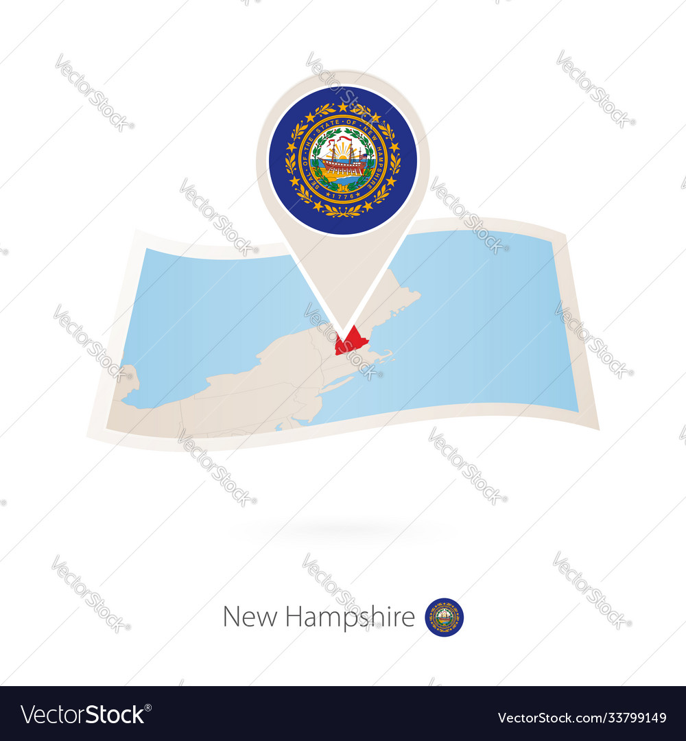 Folded paper map new hampshire us state