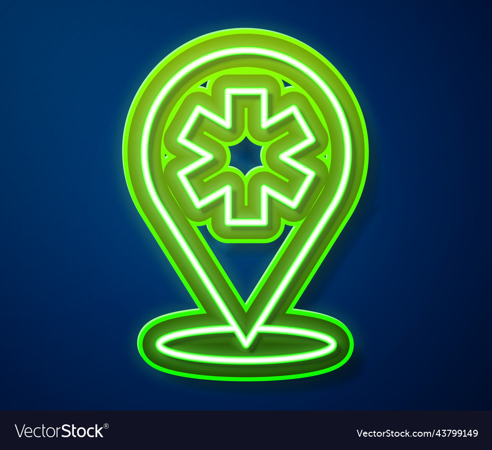 Glowing neon line medical map pointer with cross vector image Glowing neon line medical map pointer with cross