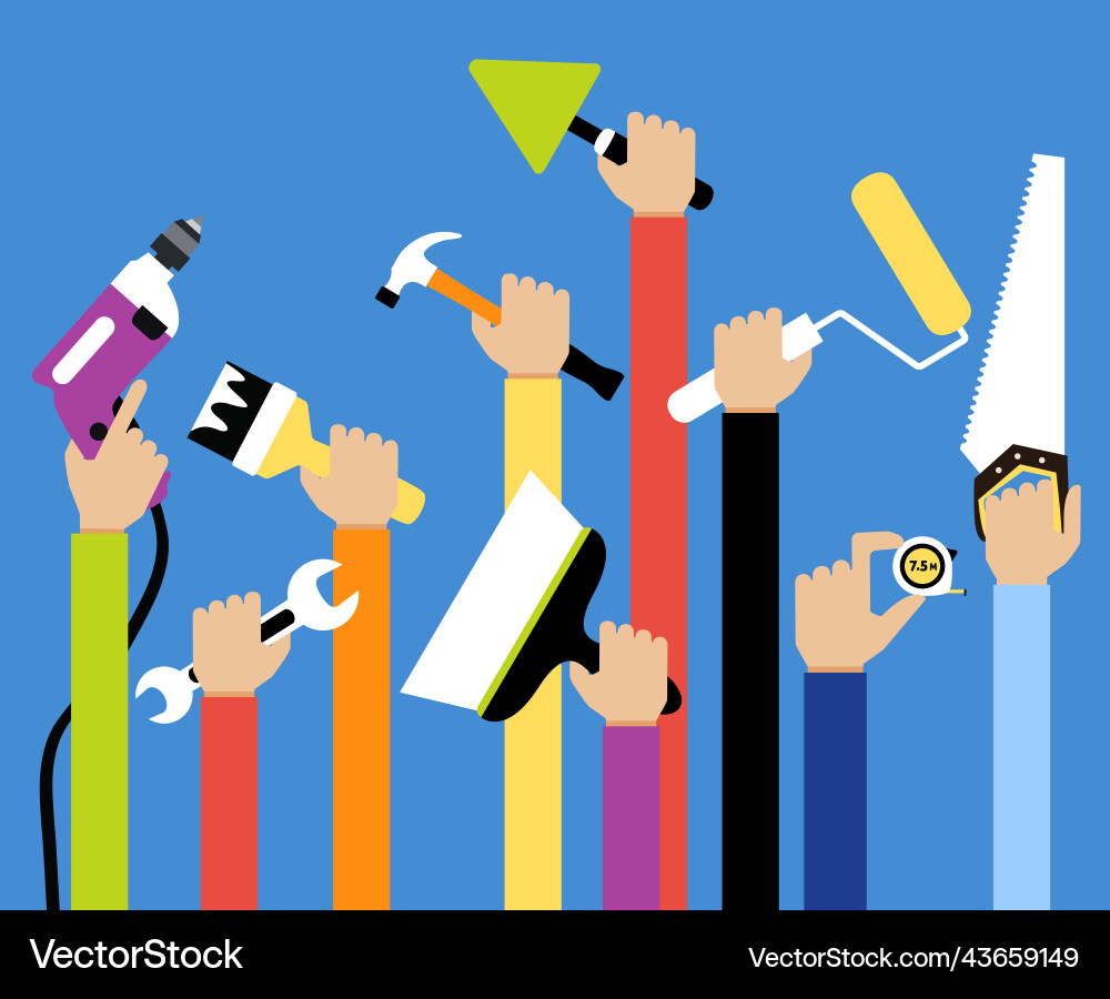 Hands repair tools Royalty Free Vector Image - VectorStock