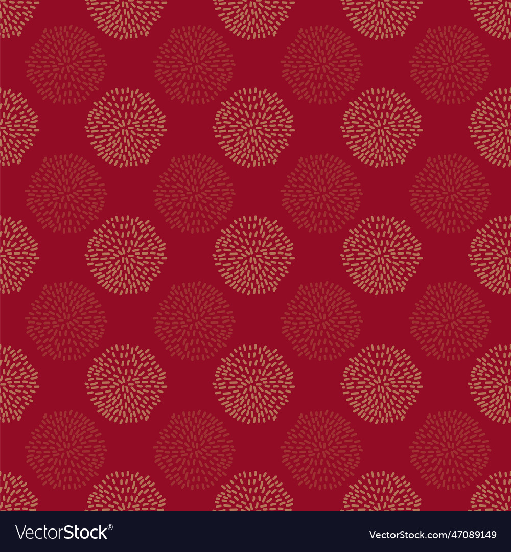 Seamless pattern pompoms polka dots on red vector image Seamless pattern pompoms polka dots on red