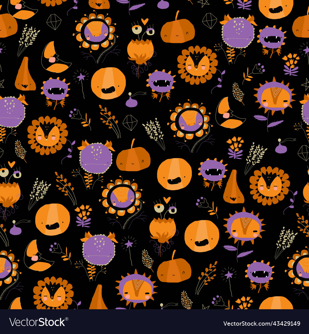 Seamless pattern with different halloween elements