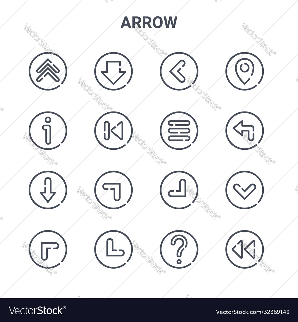 Set 16 arrow concept line icons 64x64 thin