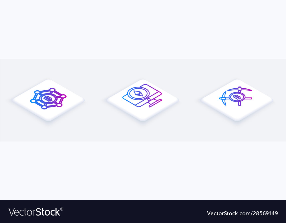 Set isometric line blockchain technology bitcoin vector image Set isometric line blockchain technology bitcoin