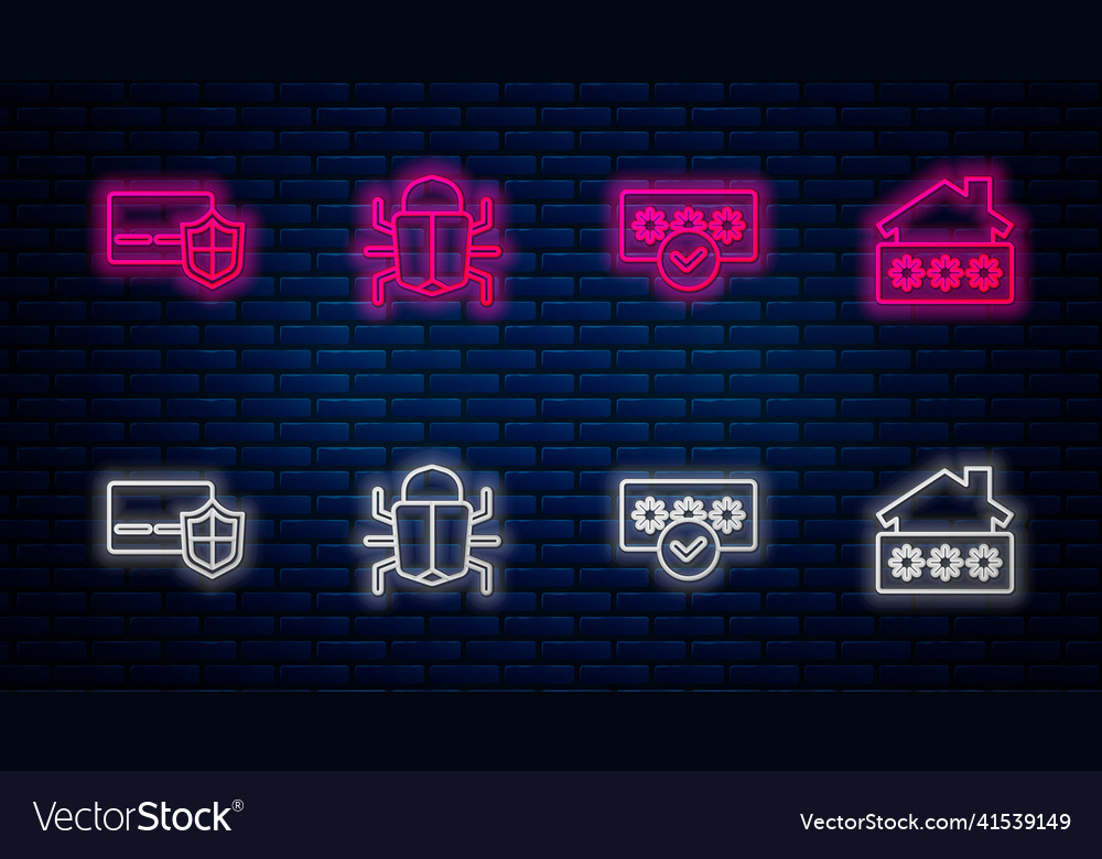 Set line system bug password protection credit vector image Set line system bug password protection credit