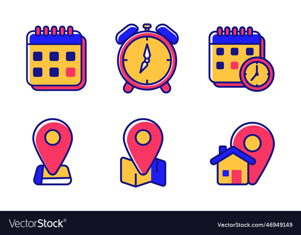Set of time and location icons