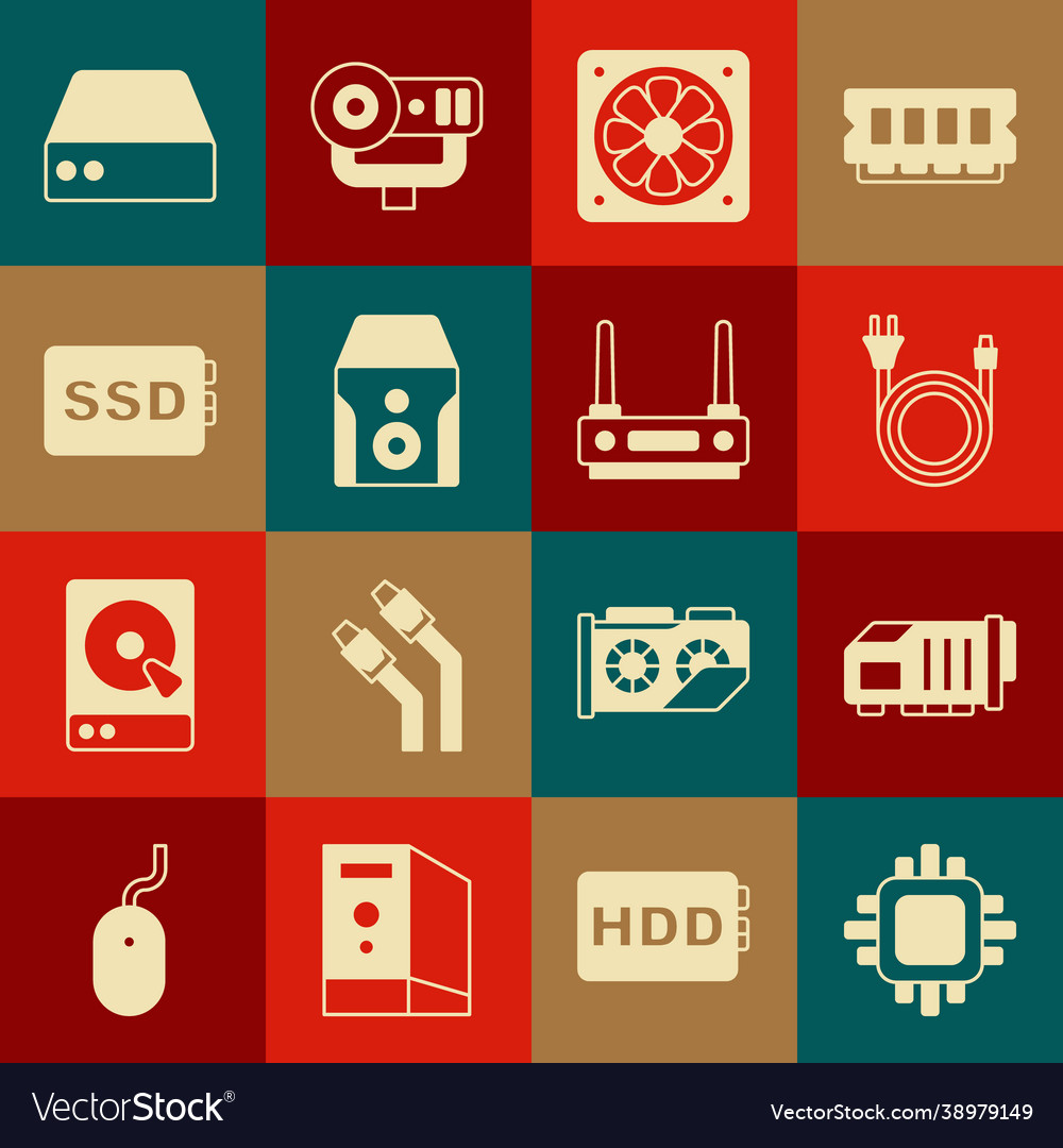 Set processor with cpu video graphic card Vector Image Set processor with cpu video graphic card
