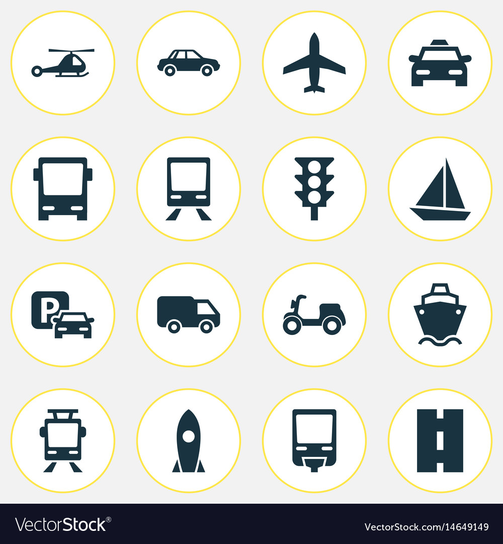 Shipment icons set collection of omnibus railway