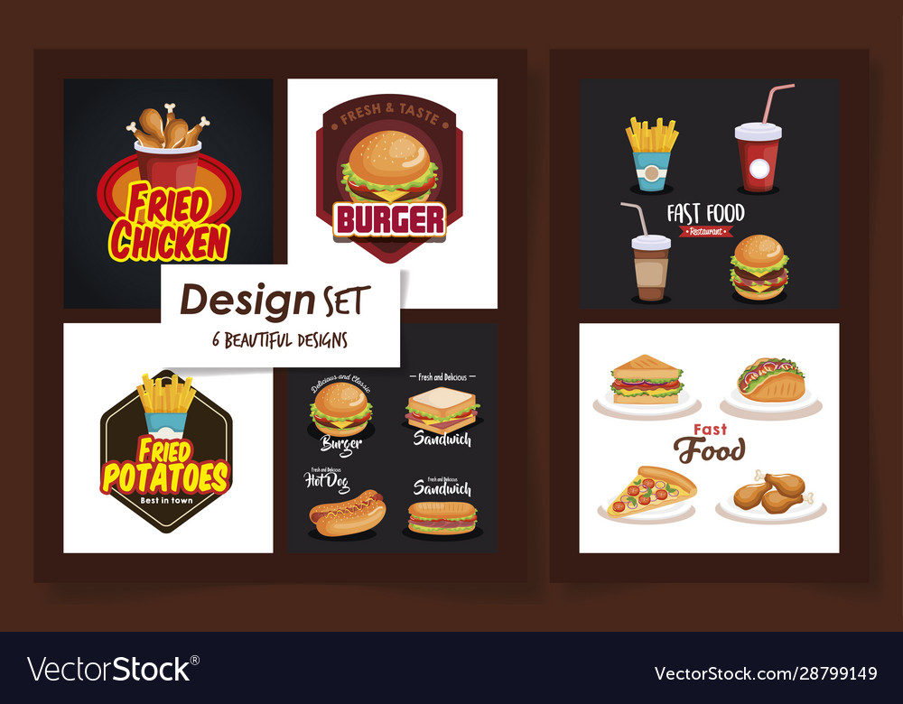 Six designs fast food delicious