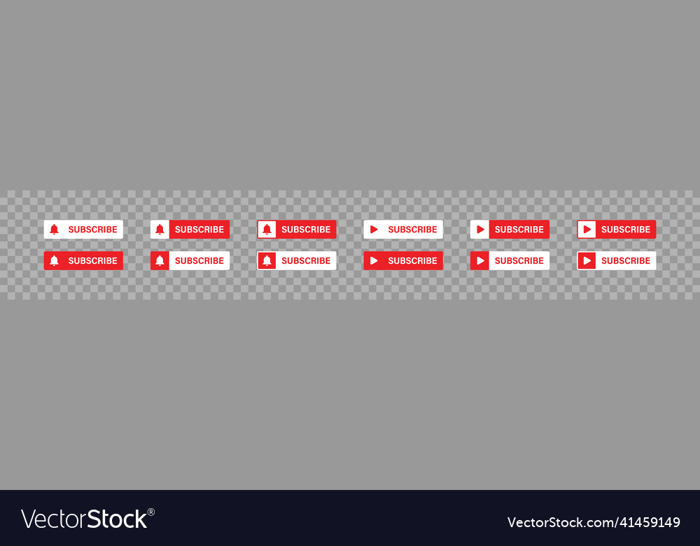 Subscribe red button set flat video and bell icon
