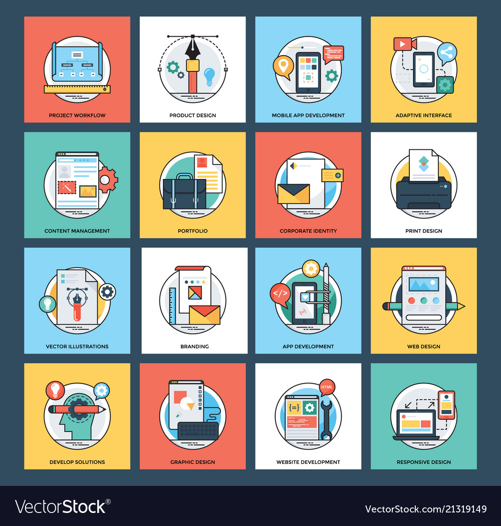 Web Development Icons - Flat Style