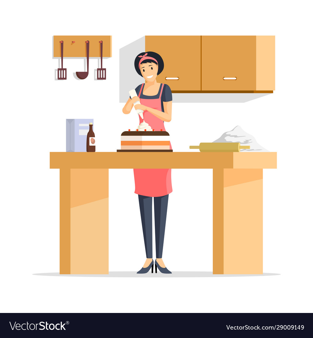 Woman making cake flat Royalty Free Vector Image