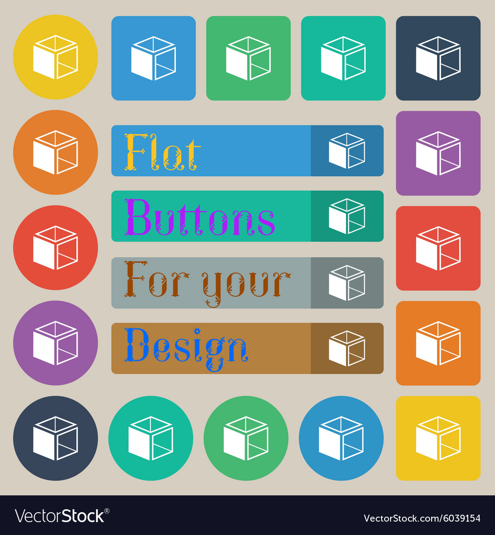 3d cube icon sign set of twenty colored flat round