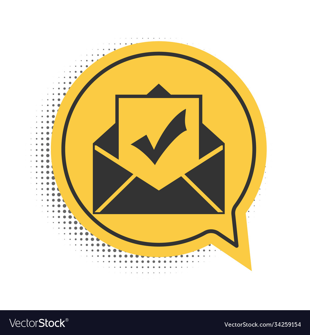 Black envelope with document and check mark icon vector image Black envelope with document and check mark icon
