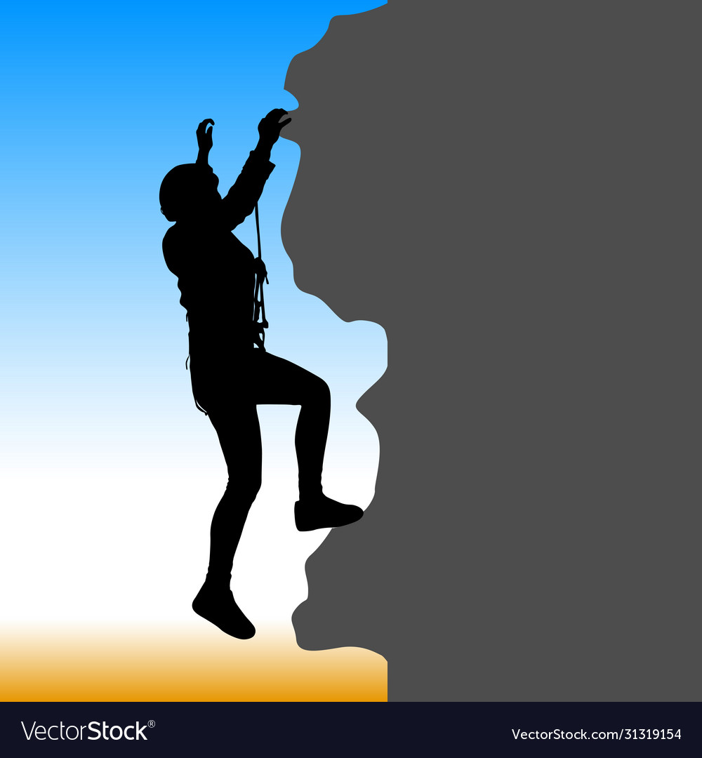 Black silhouette rock climber on white background