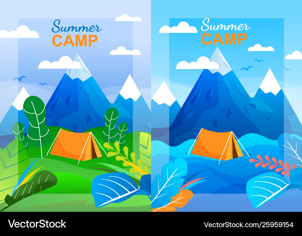 Cartoon Summer Camp Vertical Banner Template Set Vector Image