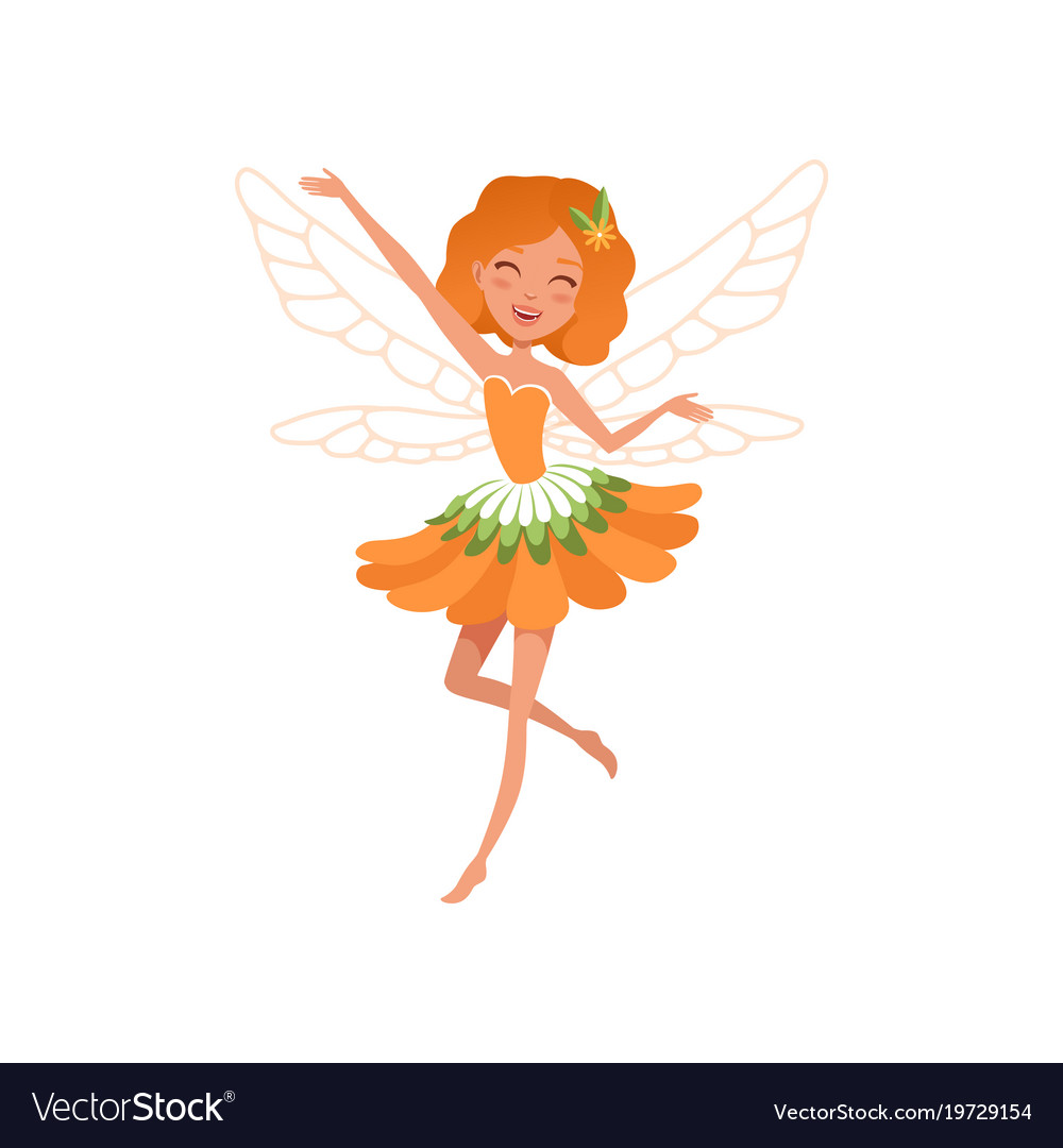 Cheerful Red Haired Fairy With Little Magic Wings Vector Image