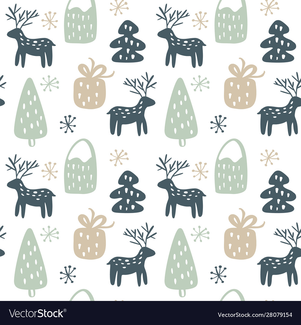 Christmas seamless hand drawn pattern with deer