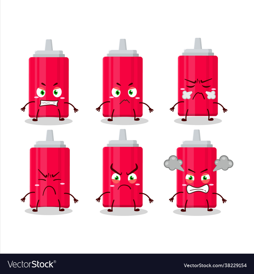 Ketchup bottle with various angry expressions Vector Image