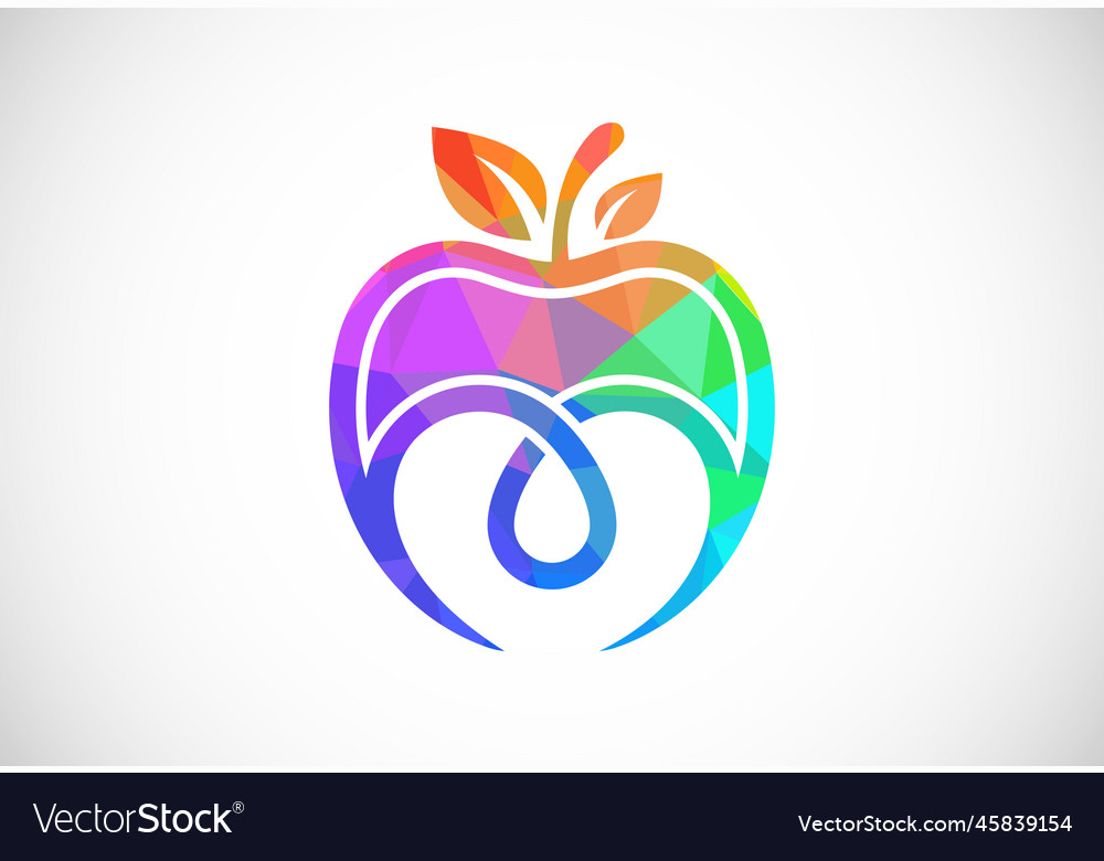 Low poly style apple and heart logo sign symbol Vector Image