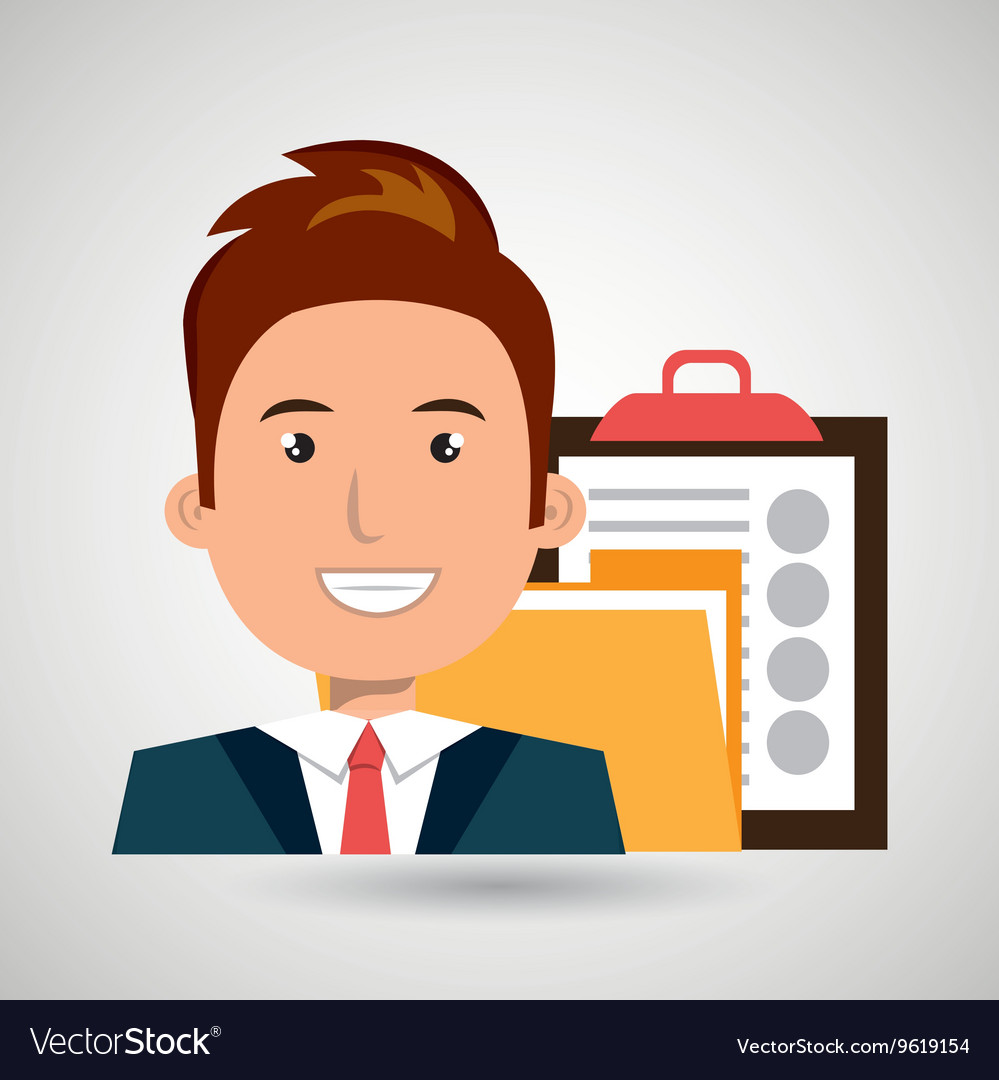 Man with folder and clipboard isolated icon design