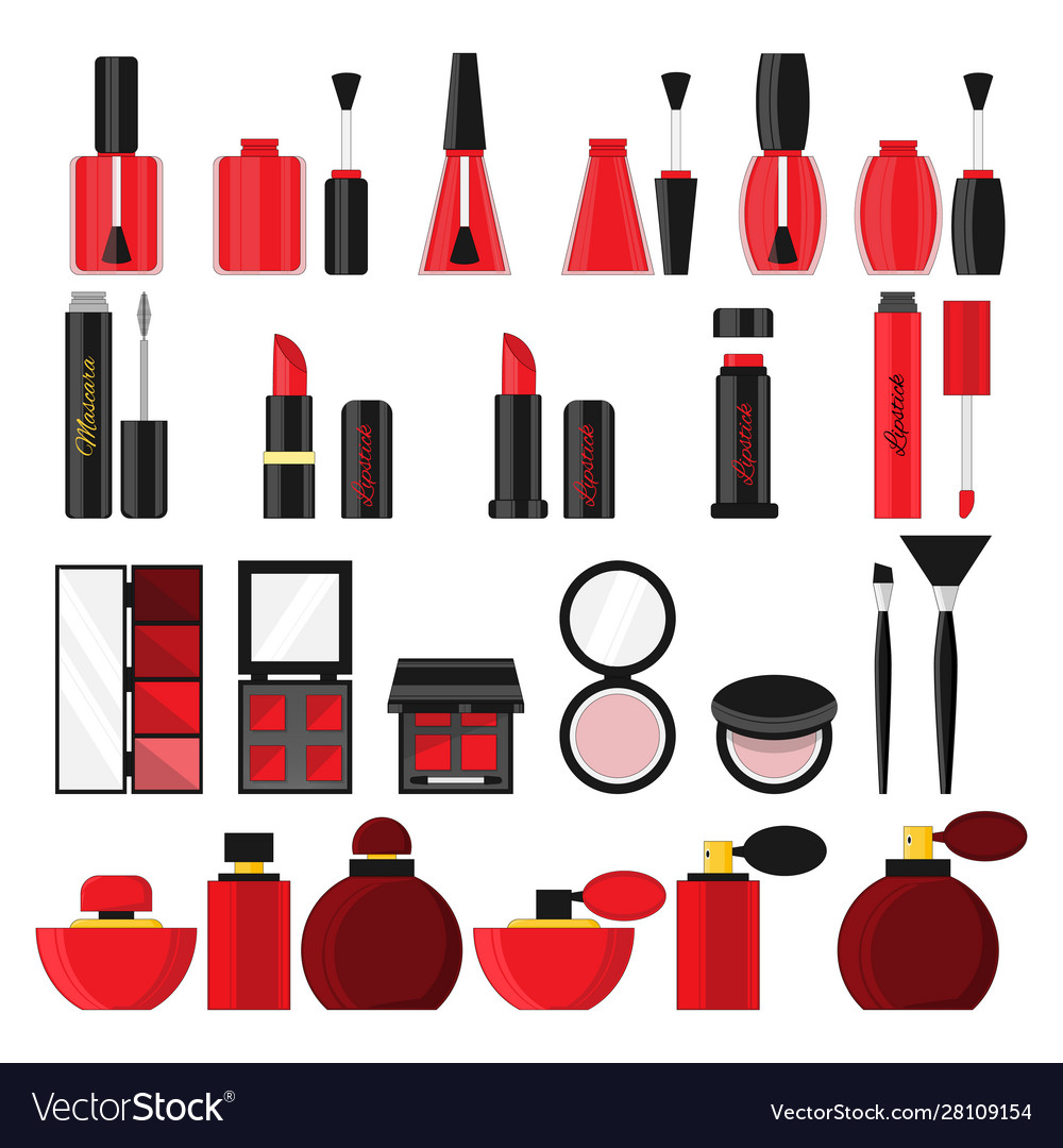 Set cosmetics objects in flat style vector image Set cosmetics objects in flat style