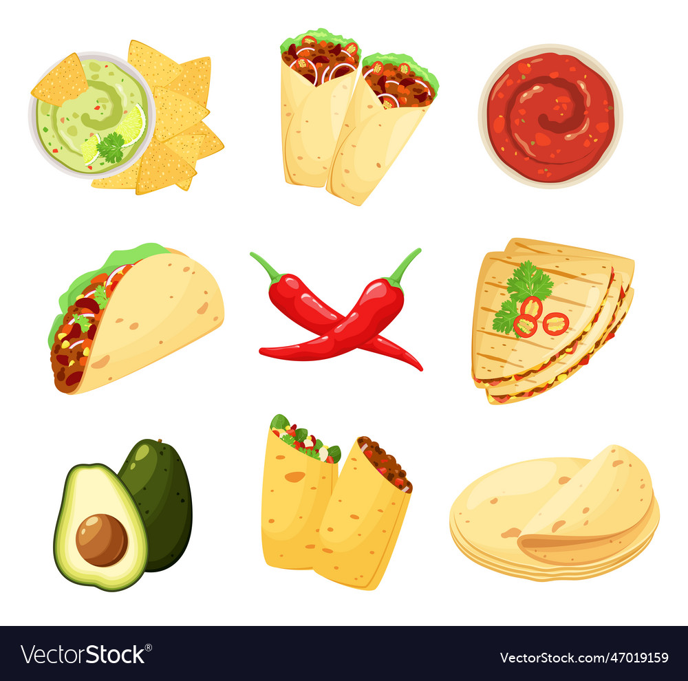 A set of mexican food Royalty Free Vector Image