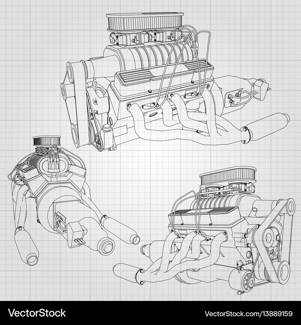 A set of several types powerful car engine Vector Image