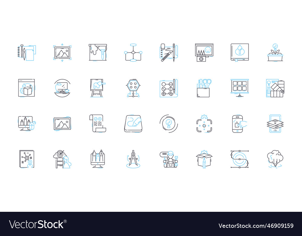 Artificial processing linear icons set algorithm vector image Artificial processing linear icons set algorithm