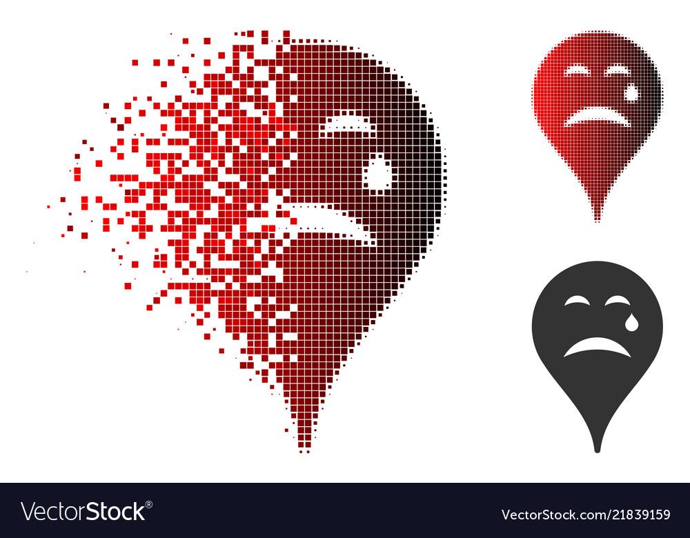 Disintegrating pixel halftone cry smiley map vector image Disintegrating pixel halftone cry smiley map