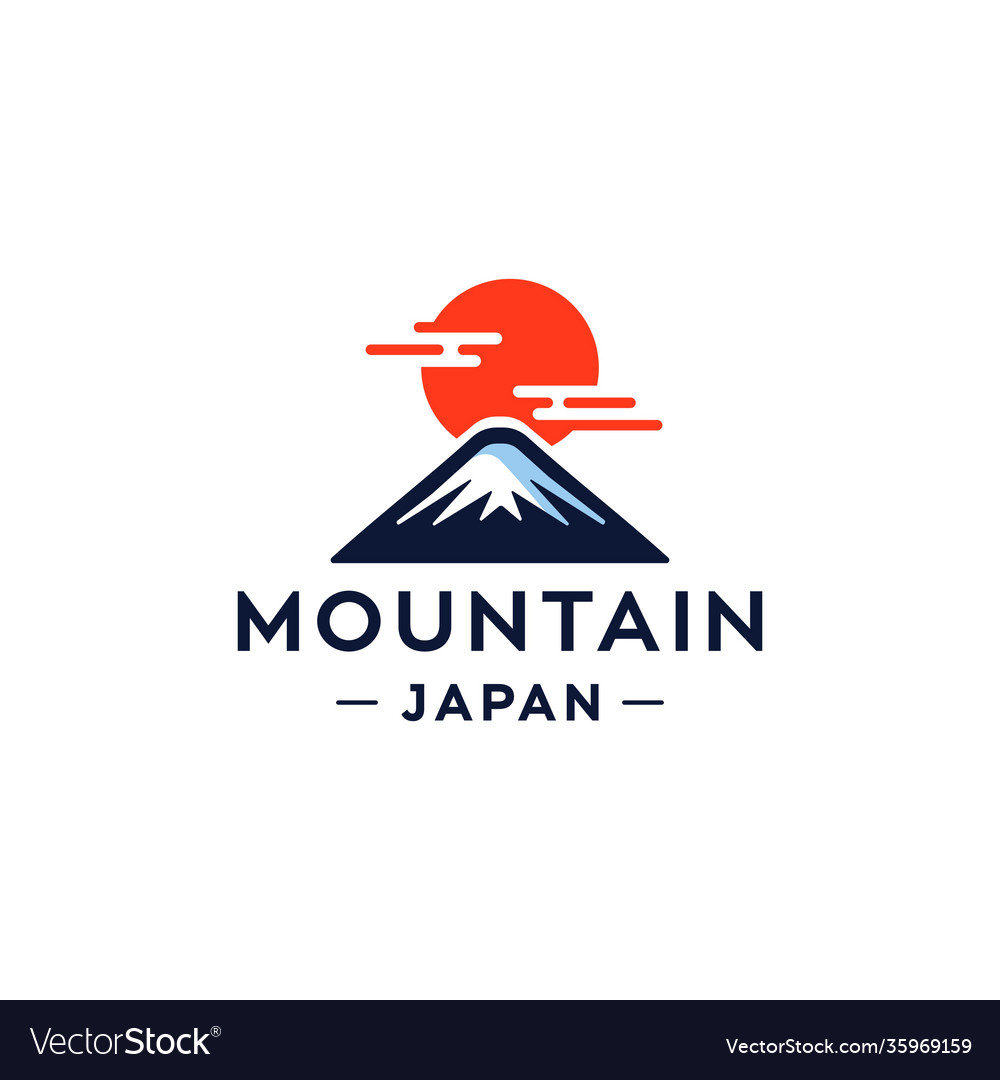 Fuji mountain logo with sun Royalty Free Vector Image