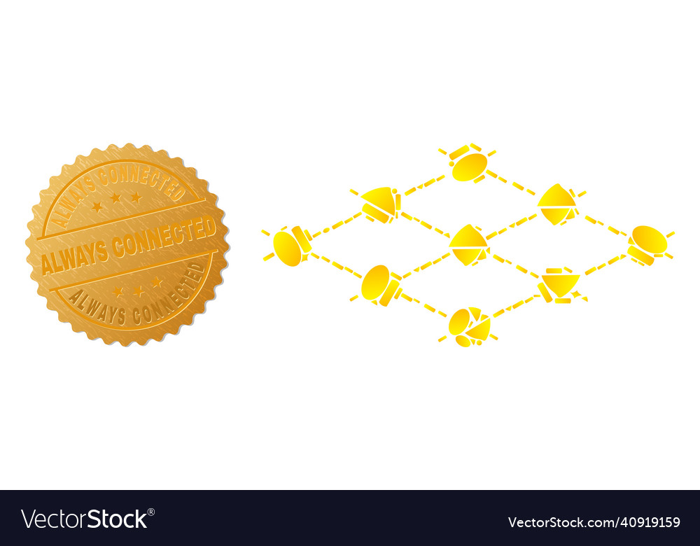 Grid layer nodes icon mosaic of gold particles vector image Grid layer nodes icon mosaic of gold particles